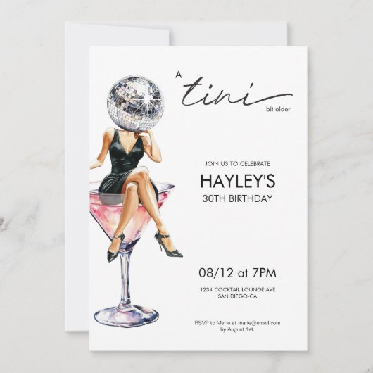 A Tiniビットより古いディスコマルティーニ誕生日 招待状 (正面)