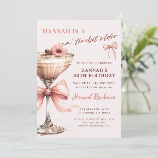 A Tiniビットより古いピンクエスプレッソマルティーニ誕生日 招待状 (スタンド正面)