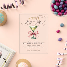 A Tiniビットより古いMartiniピンクボウ誕生日 アクリル招待状