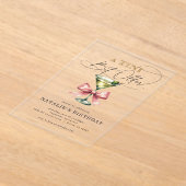 A Tiniビットより古いMartiniピンクボウ誕生日 アクリル招待状 (レイダウン)