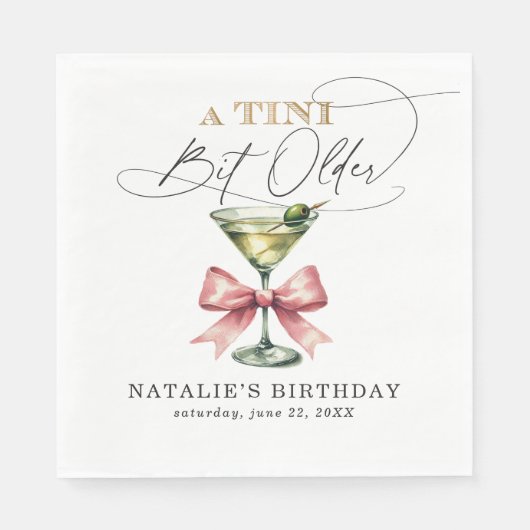 A Tiniビットより古いMartiniピンクボウ誕生日 スタンダードランチョンナプキン (正面)