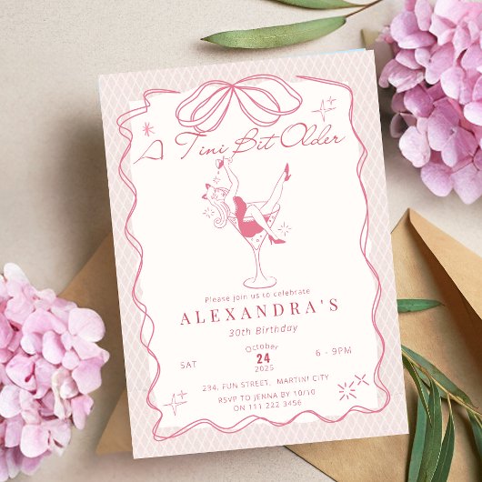 A Tiniビットより年上のMartini誕生日女の子の夜アウト 招待状