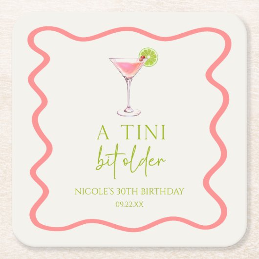 A Tiniビット古いピンクのコスモMartini誕生日パーティー スクエアペーパーコースター (正面)