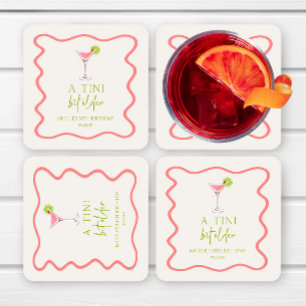 A Tiniビット古いピンクのコスモMartini誕生日パーティー スクエアペーパーコースター