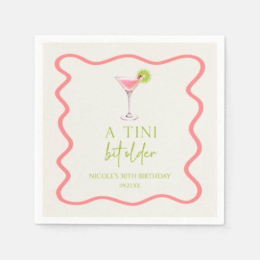 A Tiniビット古いピンクのコスモMartini誕生日パーティー スタンダードカクテルナプキン (正面)