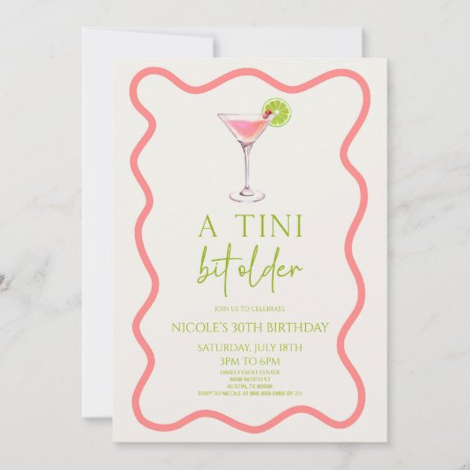 A Tiniビット古いピンクのコスモMartini誕生日パーティー 招待状 (正面)