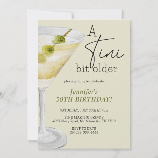 A Tiniビット古い汚れたMartini 30th誕生日パーティー 招待状 (正面)