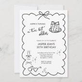 A Tiniビット古い黒と白の弓30歳の誕生日 招待状 (正面)