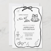 A Tiniビット古い黒と白の弓30歳の誕生日 招待状 (正面)