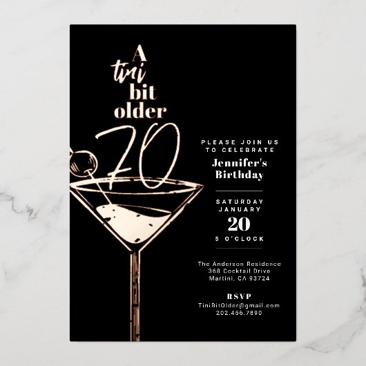 A Tiniビット古い70誕生日カクテルパーティー 箔招待状 (正面)