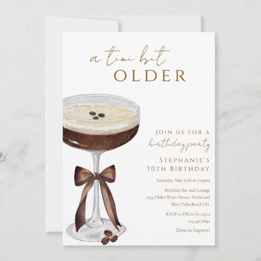 A Tiniビット年上のエスプレッソエレガントマルティーニ誕生日 招待状 (正面)