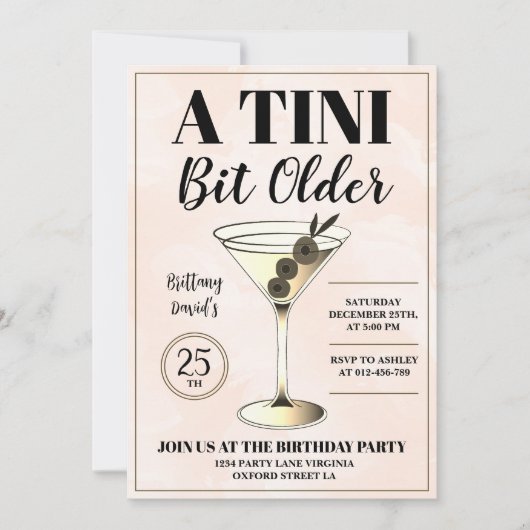 A Tiniビット年上のマルティモダンニカクテル誕生日 招待状 (正面)