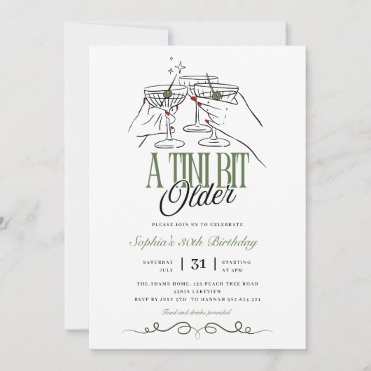 A Tiniビット年上のMartiniオリーブカクテル誕生日 招待状 (正面)