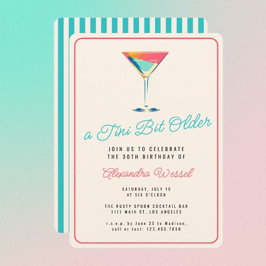 A Tiniビット年上のMartiniテーマレトロ30th Birthday 招待状