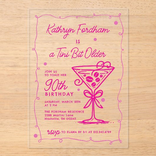 A Tiniビット年上エスプレッソMartini 90誕生日 アクリル招待状 (正面)