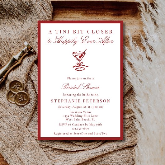 A Tini Bit Closer Old Money Martini Bridal Shower 招待状