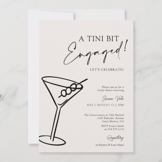 A Tini Bit Engaged Modern Martini Bridal Shower 招待状 (正面)