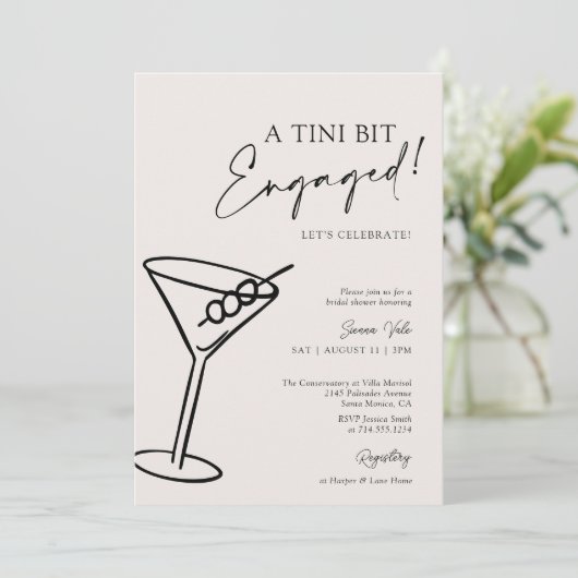 A Tini Bit Engaged Modern Martini Bridal Shower 招待状 (スタンド正面)