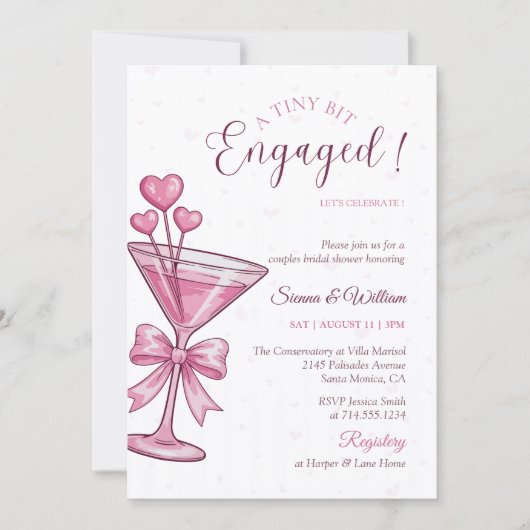 A Tini Bit Engaged Pink Martini Couple Shower 招待状 (正面)
