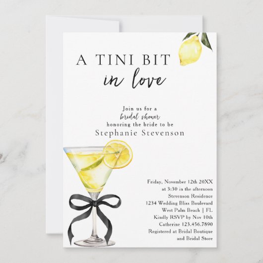 A Tini Bit In Love Lemon Martini Bridal Shower 招待状 (正面)