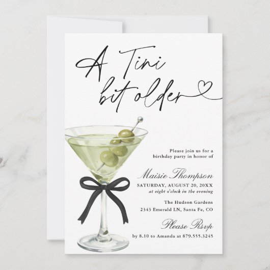 A Tini Bit Older Birthday Party Olive Martini 招待状 (正面)
