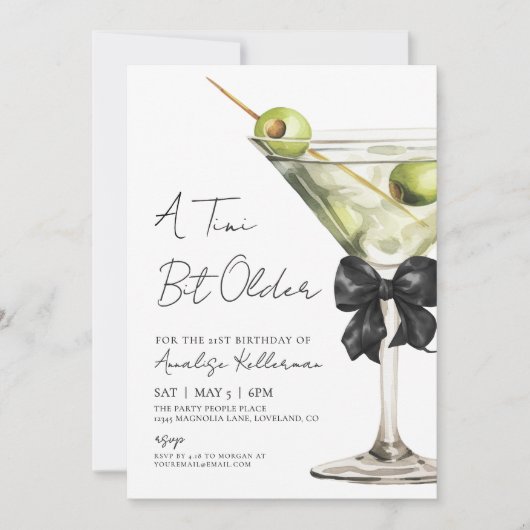 A Tini Bit Older Bow Martini Birthday Party 招待状 (正面)