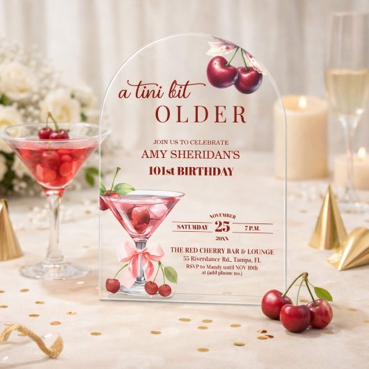 A Tini Bit Older Cherry Martini 101st Birthday アクリル招待状