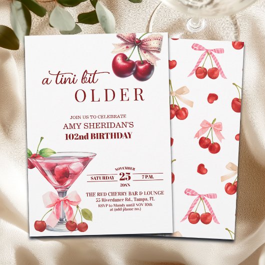 A Tini Bit Older Cherry Martini 102nd Birthday 招待状