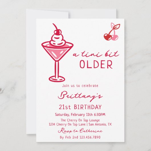 A Tini Bit Older Cherry Martini Milestone Birthday 招待状 (正面)