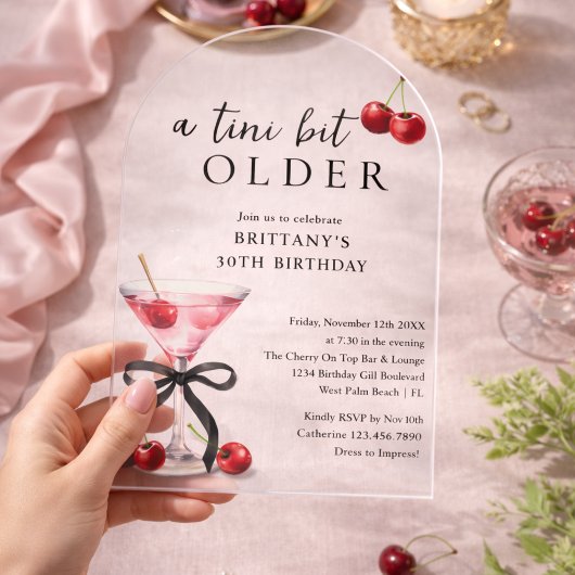 A Tini Bit Older Cherry Martini Women's Birthday アクリル招待状