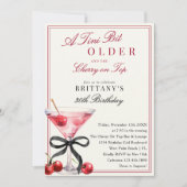 A Tini Bit Older Cherry On Top Martini Birthday 招待状 (正面)