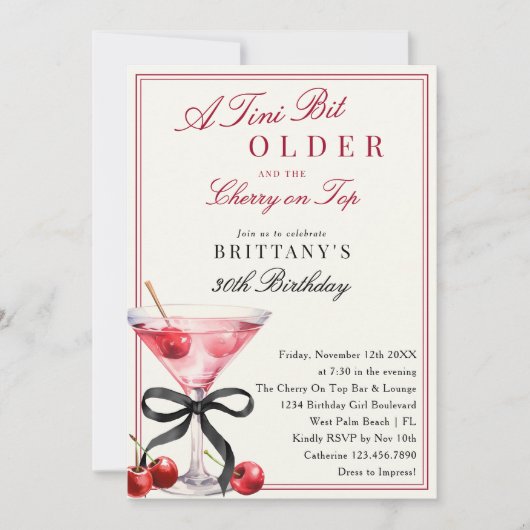 A Tini Bit Older Cherry On Top Martini Birthday 招待状 (正面)