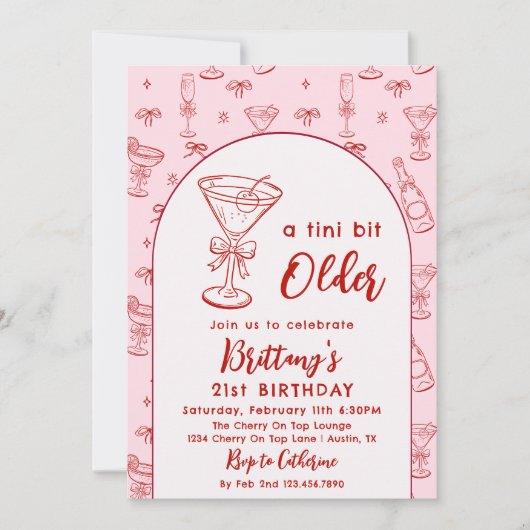 A Tini Bit Older Coquette Cherry Martini Birthday 招待状 (正面)