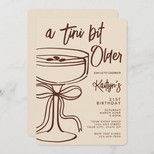 A Tini Bit Older Espresso Martini 21st Birthday 招待状 (正面/裏面)