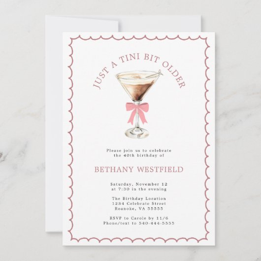 A Tini Bit Older Espresso Martini 40th Birthday 招待状 (正面)