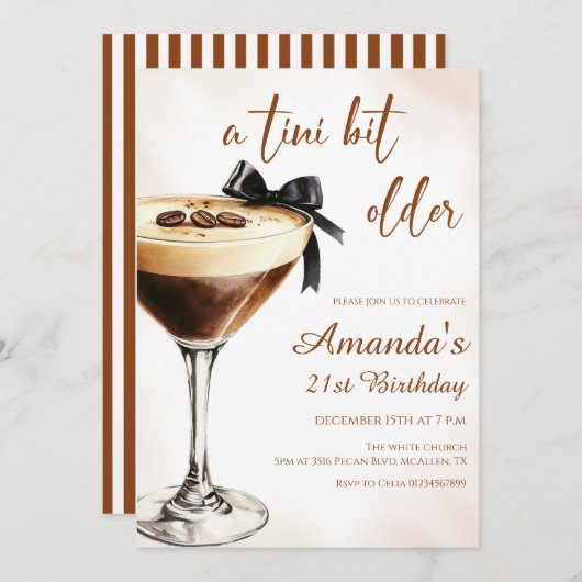A Tini Bit Older Espresso Martini Birthday 招待状 (正面/裏面)