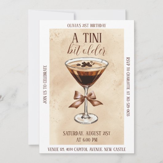 A Tini Bit Older Espresso Martini Birthday Party 招待状 (正面)