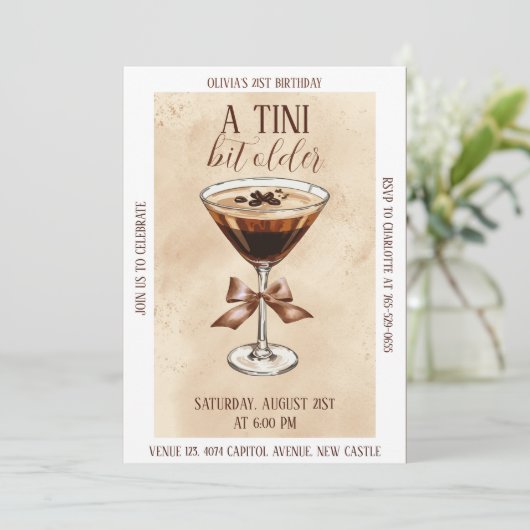 A Tini Bit Older Espresso Martini Birthday Party 招待状 (スタンド正面)