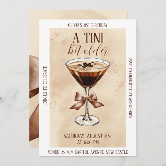 A Tini Bit Older Espresso Martini Birthday Party 招待状 (正面/裏面)