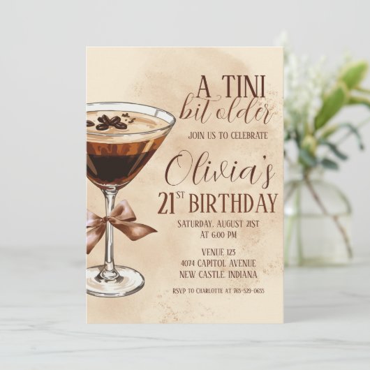 A Tini Bit Older Espresso Martini Birthday Party 招待状 (スタンド正面)