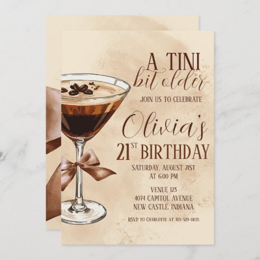 A Tini Bit Older Espresso Martini Birthday Party 招待状 (正面/裏面)