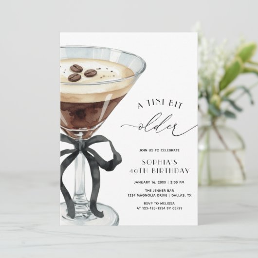 A Tini Bit Older Espresso Martini Birthday Party 招待状 (スタンド正面)