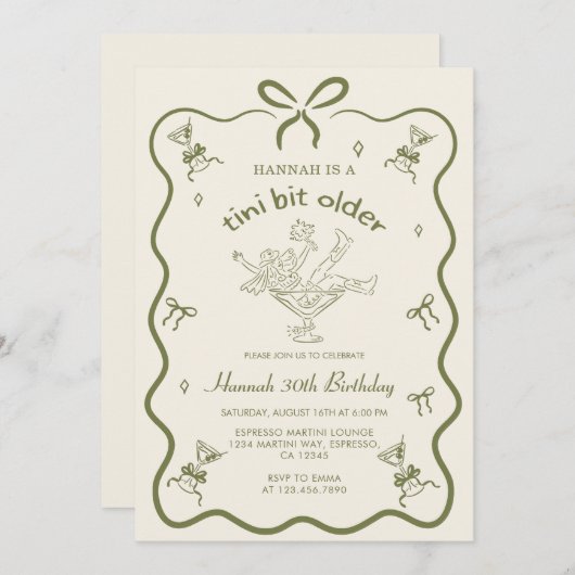 A Tini Bit Older Espresso Martini Bow Birthday  招待状 (正面/裏面)