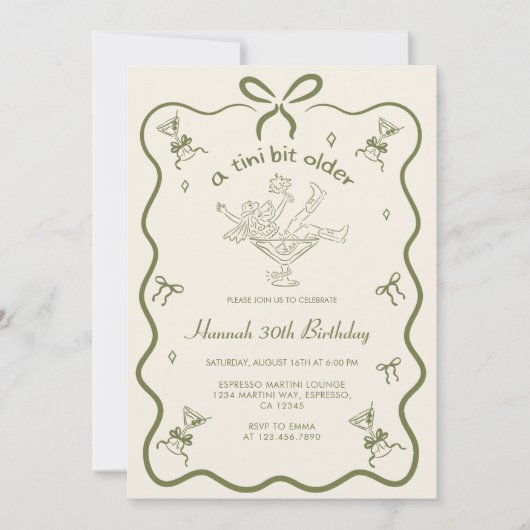 A Tini Bit Older Espresso Martini Bow Birthday  招待状 (正面)
