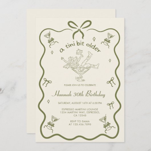 A Tini Bit Older Espresso Martini Bow Birthday  招待状 (正面/裏面)