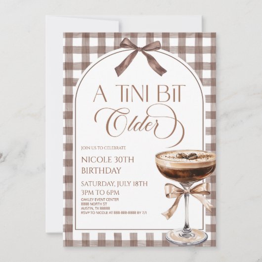 A Tini Bit Older Expresso Martini Birthday Party 招待状 (正面)