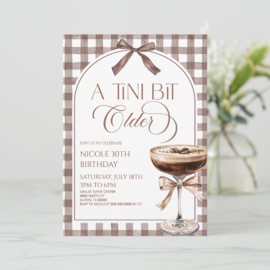 A Tini Bit Older Expresso Martini Birthday Party 招待状 (スタンド正面)