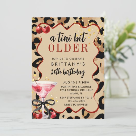 A Tini Bit Older Leopard Cherry Martini Birthday 招待状 (スタンド正面)