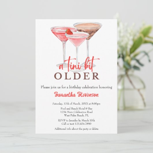 A Tini Bit Older Martiniをテーマにした誕生日パーティー 招待状 (スタンド正面)