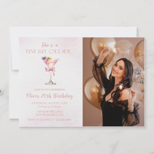 A Tini Bit Older Martini 20th Birthday Party Photo 招待状 (正面)